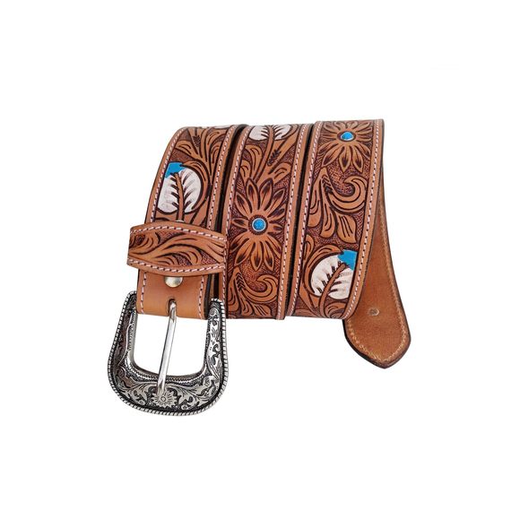 Western Tooled Hand Finished Leather Belt For Men And Women 30ab122🐣 - Picture 3 of 6